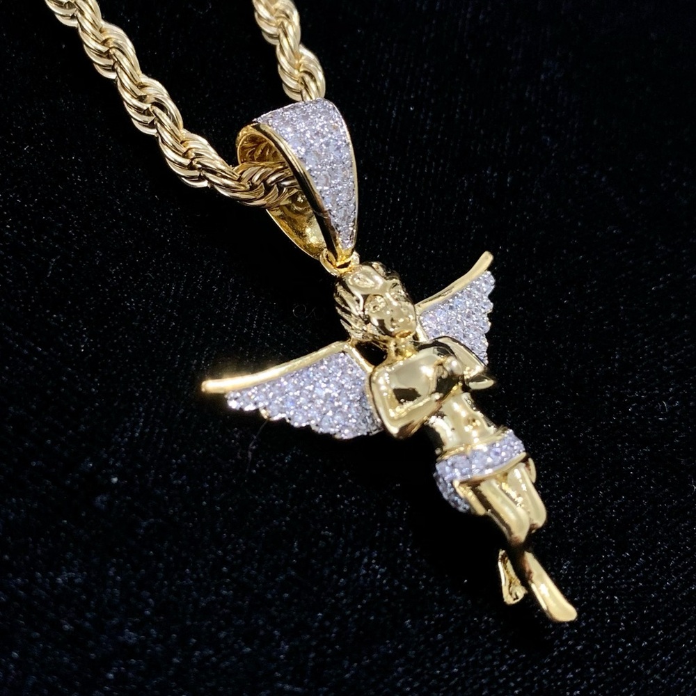 DE ROSSI EXCLUSIVE ANGEL FULL LAB DIAMONDS 18K GOLD CHAIN MADE IN ITALY
